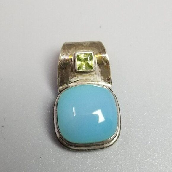 Vintage Sterling Silver Blue Glass Cabochon Slide Pendant, 925 Estate - Picture 9 of 9